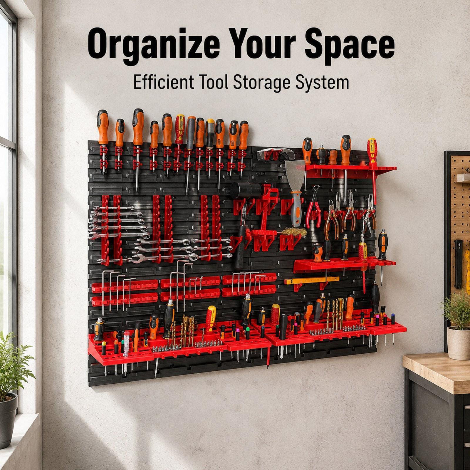 Home Improvement Binford Tools - 壁掛け式収納ビンと壁パネル付き多用途大容量パーツラック、ハードウェアツール、ナット、ボルト、ビーズ、作業場用