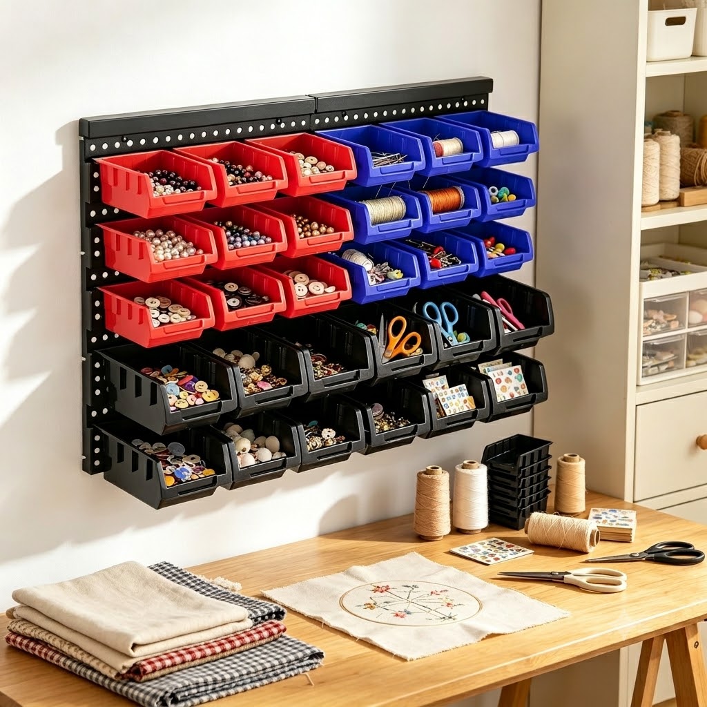 壁掛け収納ボックスオーガナイザーラック、30個の2色ビン付き - Home Improvement Binford Tools のレビューと価格