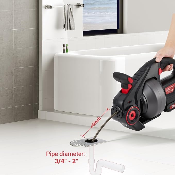 22V電動排水オーガー、効率的な25フィート自動フィード排水 - Plumbing Snake Drain のレビューと価格