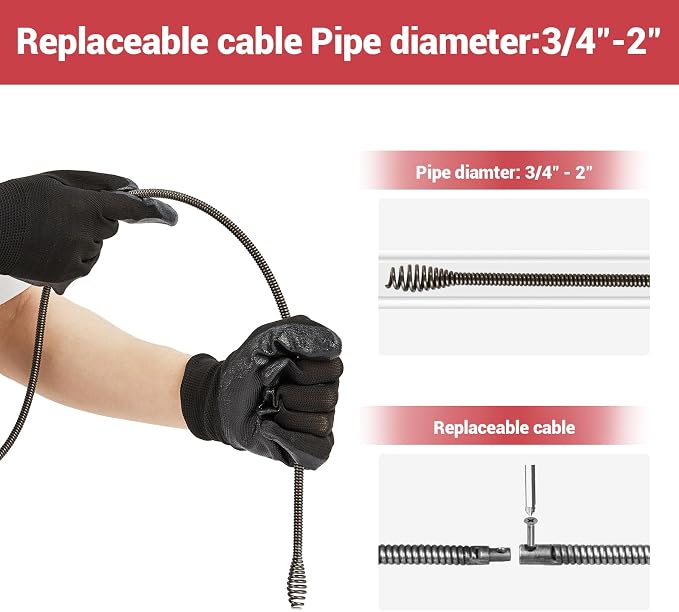22V電動排水オーガー、効率的な25フィート自動フィード排水 - Plumbing Snake Drain のレビューと価格