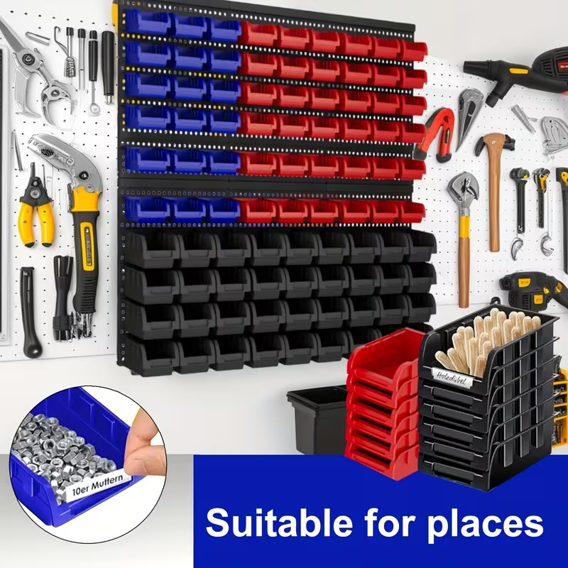 壁掛けプラスチック収納ボックス90個入り 赤黒 ハードウェア - Home Improvement Binford Tools のレビューと価格
